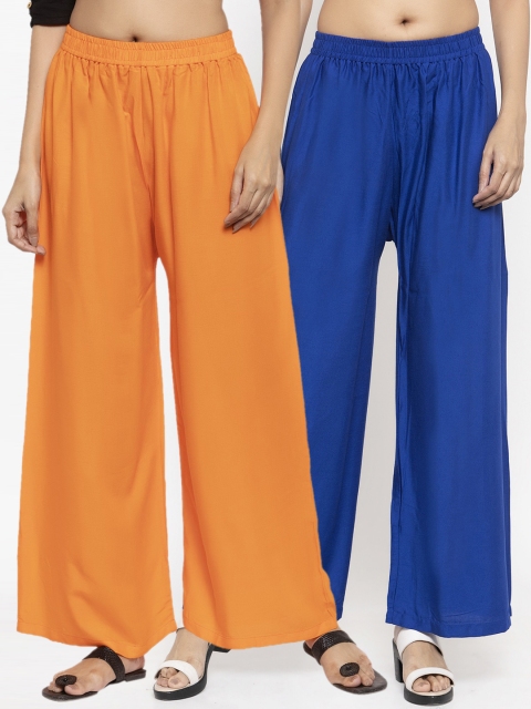 NEUDIS Women Orange & Blue Solid Flared Palazzos