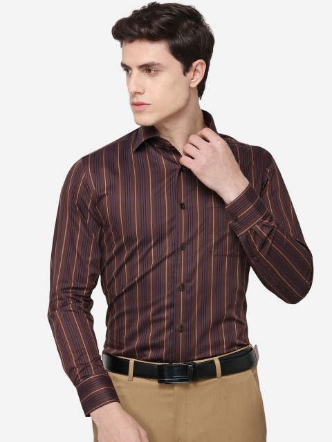 METAL Men Brown Slim Fit Striped Casual Shirt