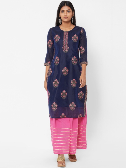 FASHOR Women Blue Ethnic Motifs Embroidered Regular Pure Silk Kurta with Palazzos
FASHOR Women Blue Ethnic Motifs Embroidered Regular Pure Silk Kurta with Palazzos