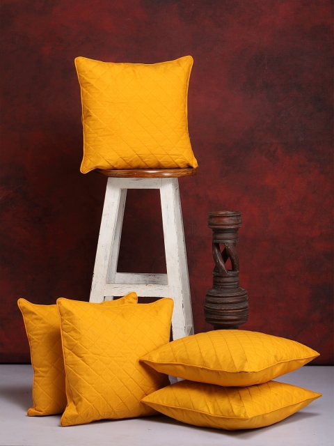 Clasiko Yellow Set of 5 Solid Square Cushion Covers