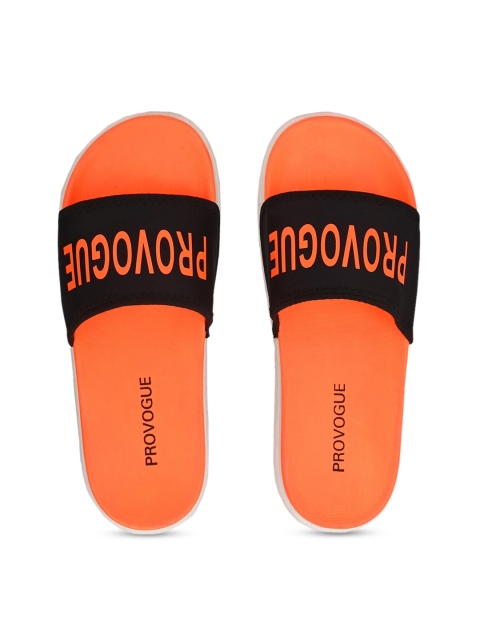 Provogue Men Orange & Black Printed Sliders