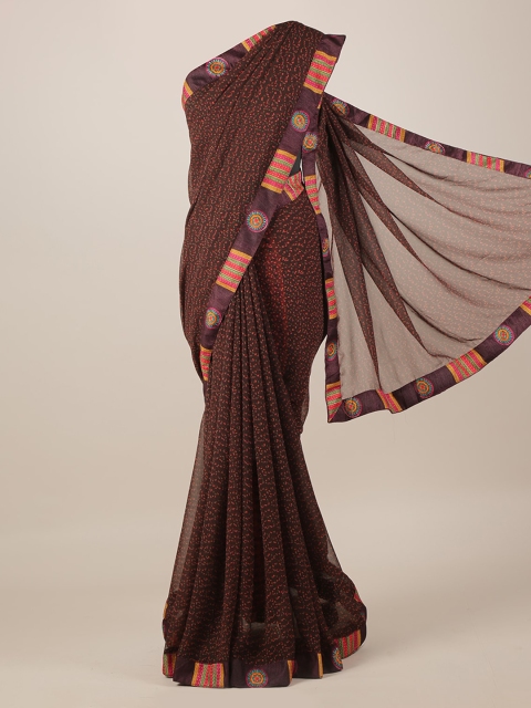 Pothys Brown Printed Poly Georgette Saree