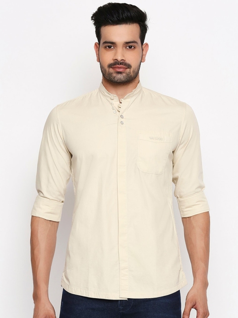 Lawman pg3 Men Cream-Coloured Slim Fit Solid Casual Shirt