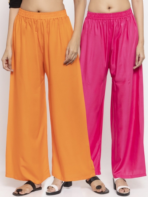 NEUDIS Women Pack Of 2 Orange & Pink Solid Flared Palazzos