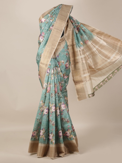 Pothys Sea Green & Pink Jute Silk Woven Design Saree