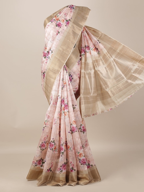 Pothys Pink & Beige Jute Silk Printed Saree