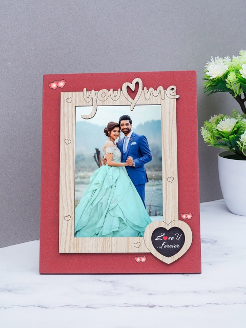 Golden Peacock Red & Beige Wooden You Love Me Table-Top Photo Frame, Pink