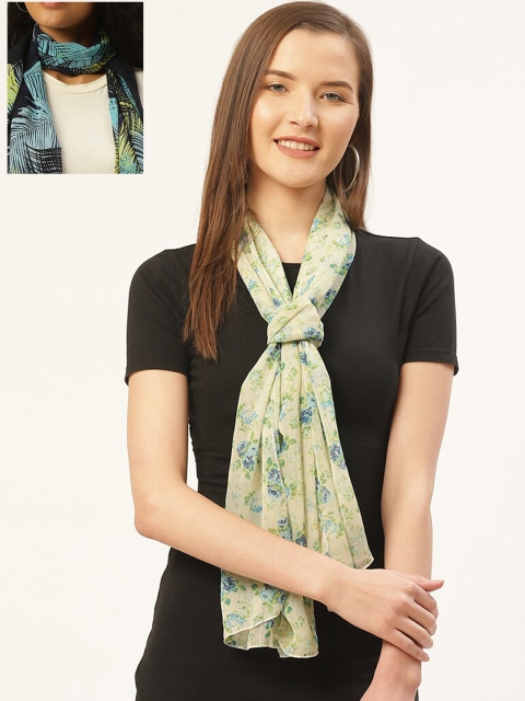 Trend Arrest Women Pack Of 2 Multicoloured Printed Scarves, Blue