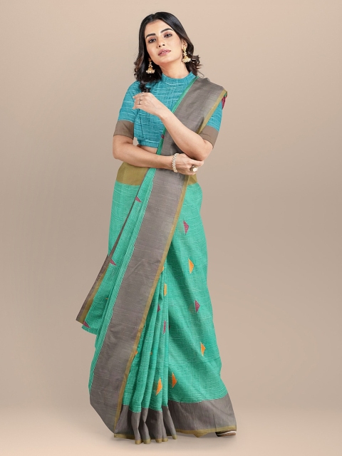 BharatSthali Green Taant Woven Design Pure Cotton Sustainable Saree