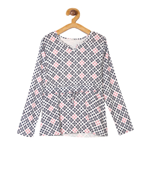 Cherokee Girls's Off-White & Navy Blue Printed Tunic