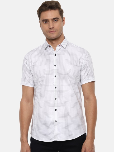 V Dot Men White Slim Fit Checked Casual Shirt
