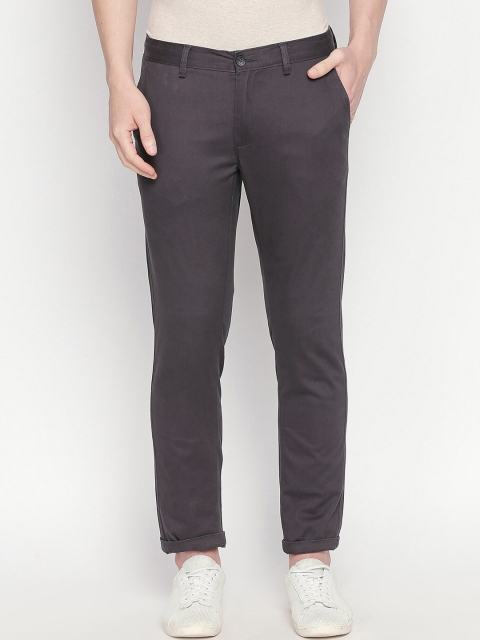 Basics Men Charcoal Tapered Fit Solid Regular Trousers