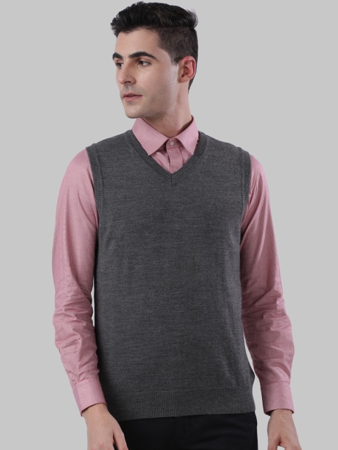 Raymond Men Grey Solid Sweater Vest