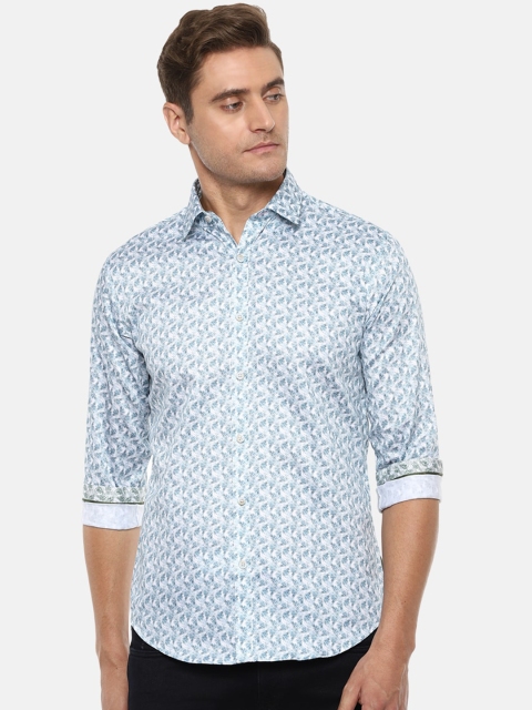 V Dot Men Blue Slim Fit Printed Cotton Casual Shirt