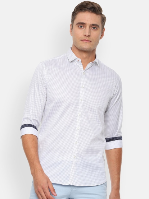 V Dot Men White & Black Slim Fit Printed Casual Shirt