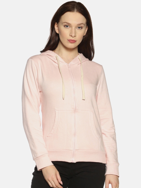 Instafab Women Pink Solid Hooded Sweatshirt