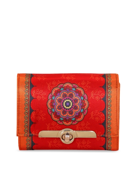 All Things Sundar Women Orange & Pink Printed Three Fold Wallet