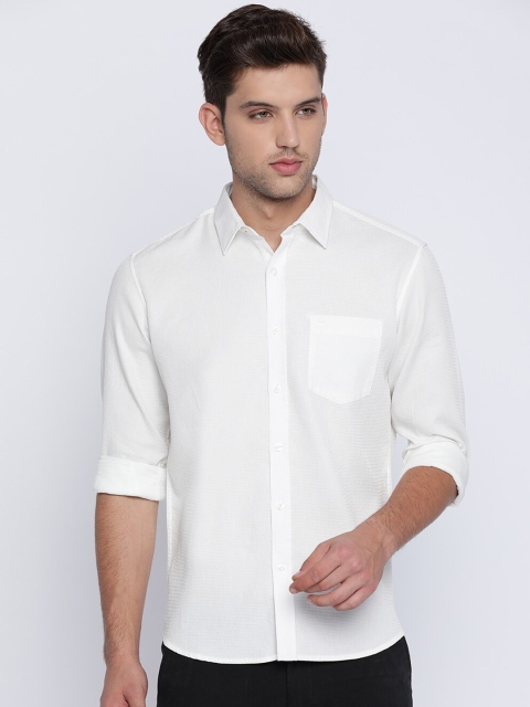 Basics Men White Slim Fit Solid Casual Shirt