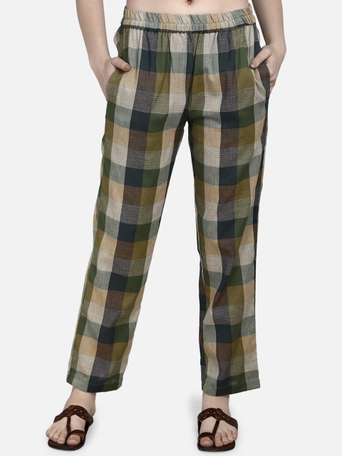 Molcha Women Green Checked Straight Palazzos