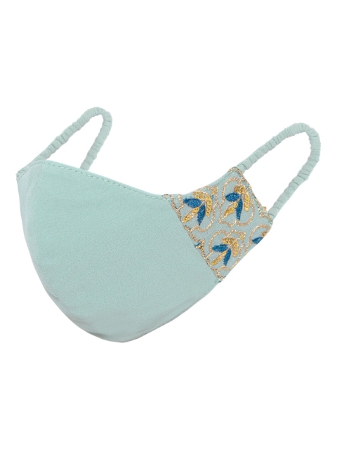 INDYA Women Green Embellished 2-Ply Reusable Cloth Mask