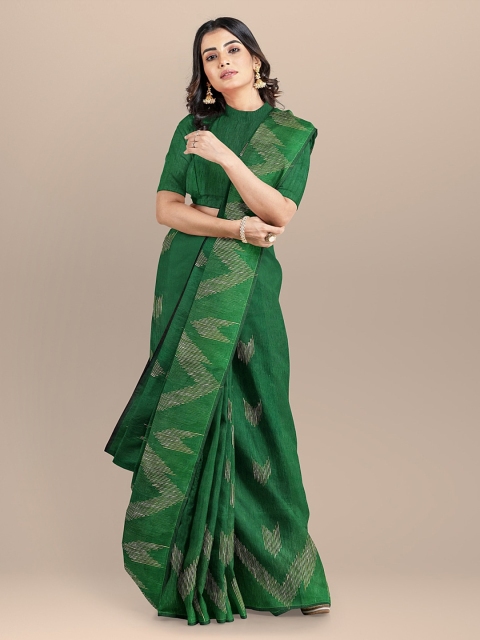 BharatSthali Green Woven Design Silk Cotton Saree