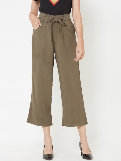 Kraus Jeans Women Olive Green Loose Fit Solid Culottes