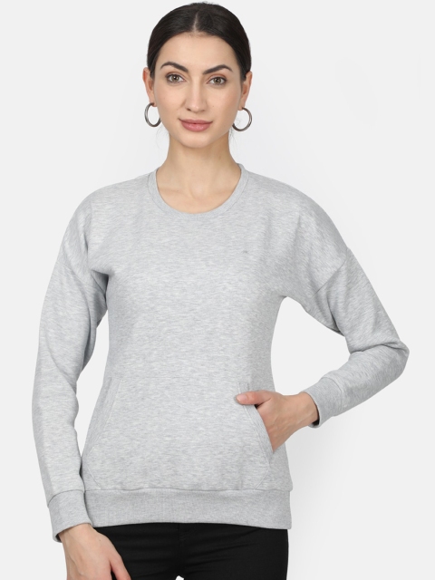 Monte Carlo Women Grey Solid Sweatshirt