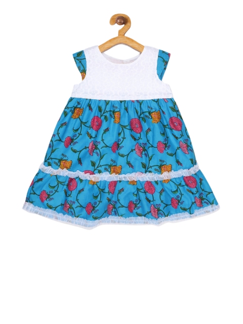 YOUNG BIRDS Girls Blue Printed Fit and Flare Dress
