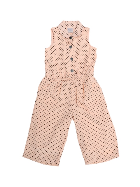 Doodle Girls Peach-Colour & Black Printed Basic Jumpsuit