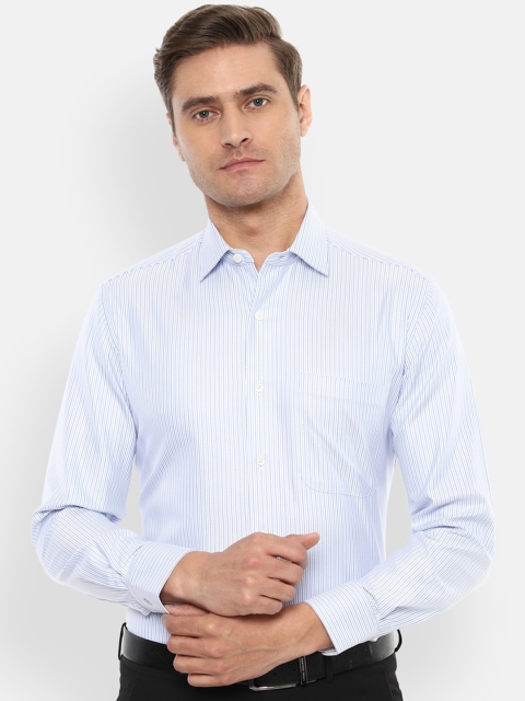 Luxure by Louis Philippe Men Blue & White Regular Fit Striped Formal Shirt