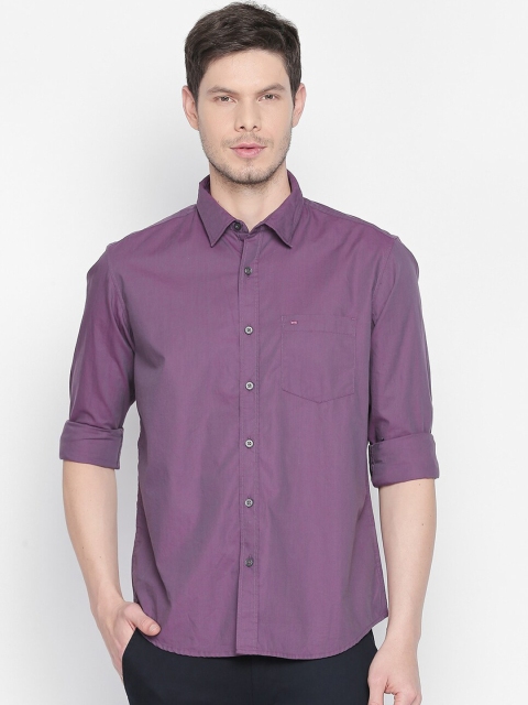 Basics Men Pink & Purple Slim Fit Solid Casual Shirt
