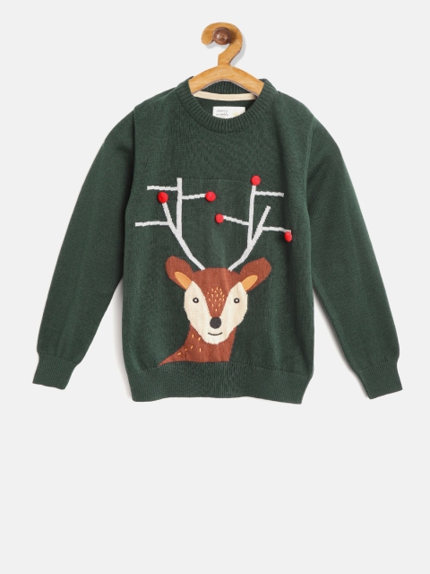 Cherry Crumble Boys Green & Brown Printed Pullover Sweater