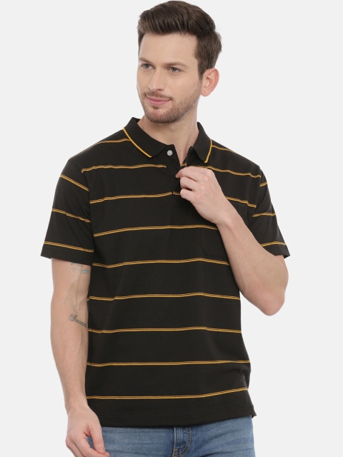 Classic Polo Men Black Striped Polo Collar T-shirt