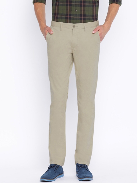 Basics Men Beige Tapered Fit Solid Regular Trousers