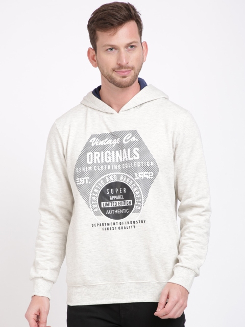 IVOC Men Off-White Printed Hooded Sweatshirt