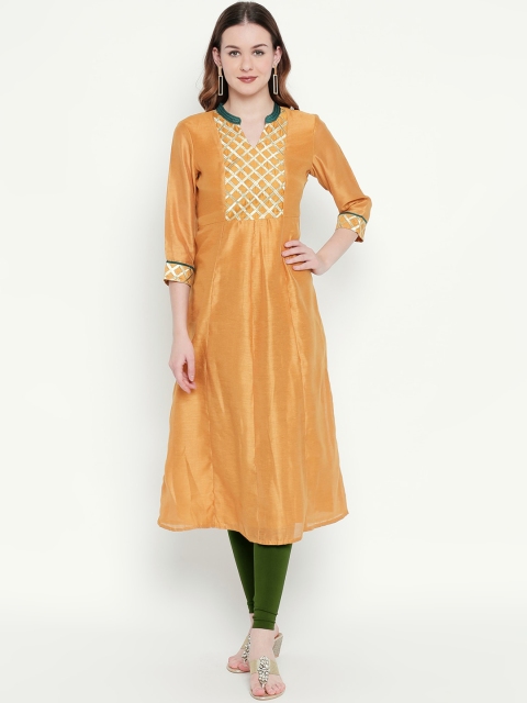 Lobaanya Women Orange Yoke Design A-Line Kurta