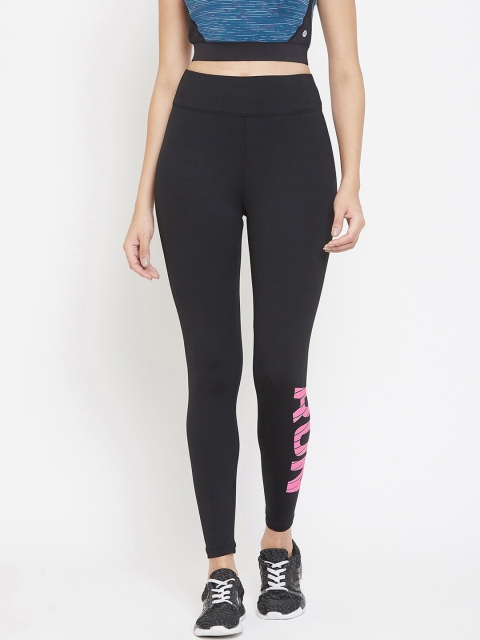 Athleto Women Black Printed Training Tights