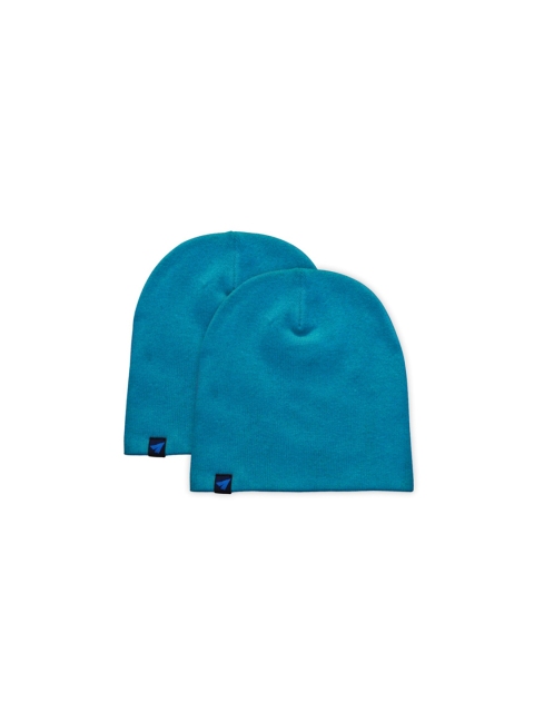 Kosha Men Pack Of 2 Teal Blue Solid Beanie