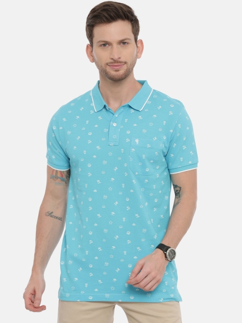 Classic Polo Men Blue & White Printed Polo Collar T-shirt
