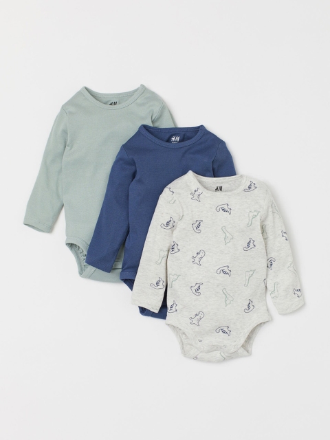 H&M Girls 3-Pack Cotton Bodysuits, Green