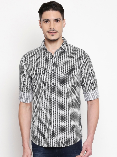 Mufti Men Off-White & Black Slim Fit Checked Casual Shirt
