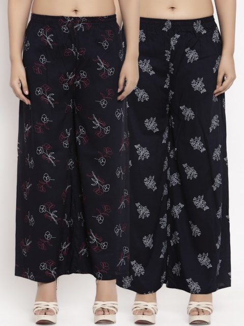 KLOTTHE Women Pack Of 2 Printed Straight Palazzos, Black