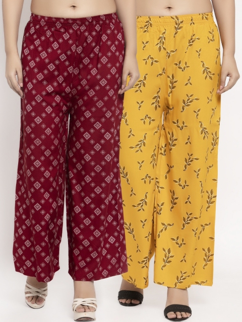 KLOTTHE Women Pack Of 2 Printed Straight Palazzos, Maroon