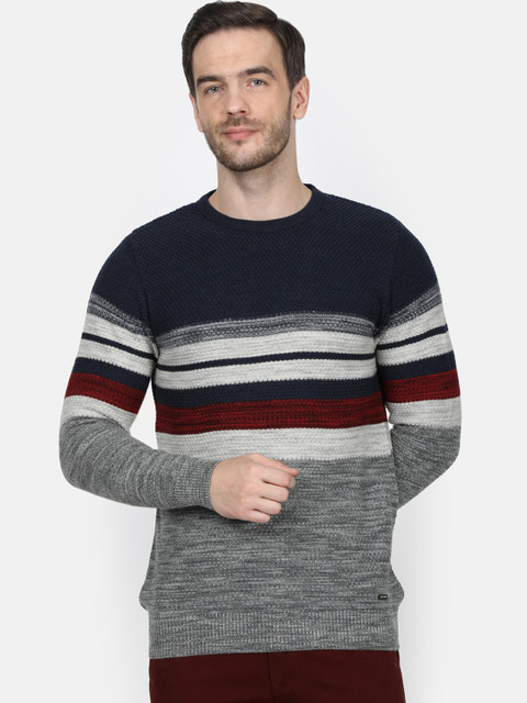 Monte Carlo Men Grey & Navy Blue Striped Pullover Sweater
Monte Carlo Men Grey & Navy Blue Striped Pullover Sweater