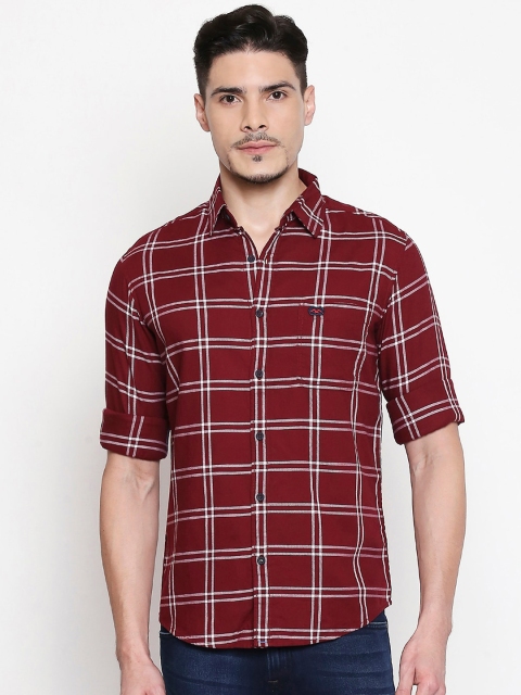 Mufti Men Maroon Slim Fit Checked Casual Shirt