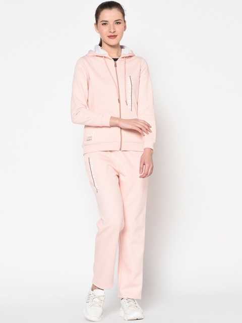 METTLE Women Pink Solid Hooded Tracksuit