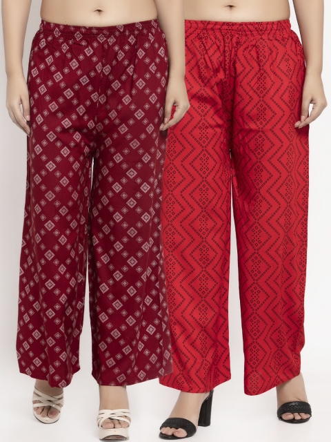KLOTTHE Women Pack Of 2 Printed Straight Palazzos, Red