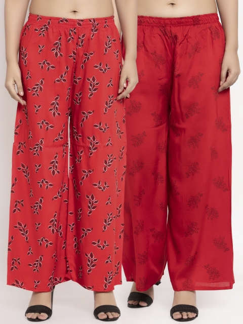 KLOTTHE Women Pack Of 2 Printed Straight Palazzos, Red