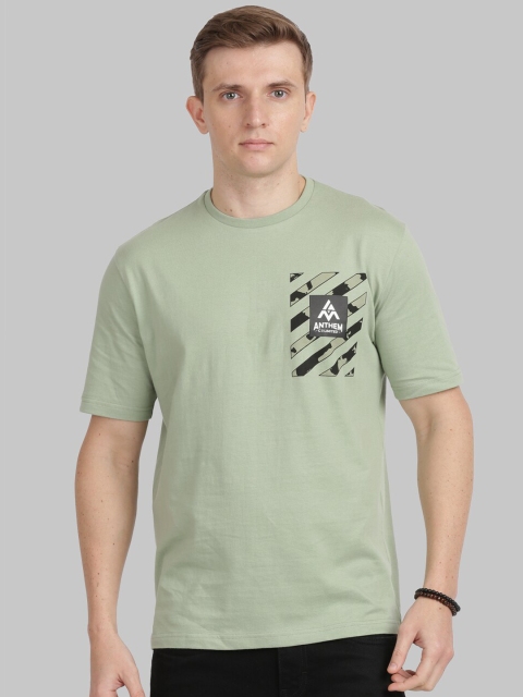 ANTHEM Men Olive Green Solid V-Neck T-shirt