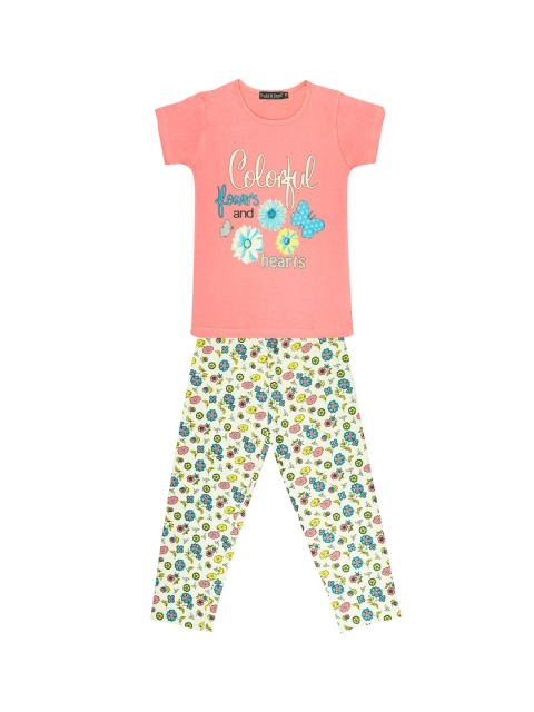 Todd N Teen Girls Pink & Green Printed Night suit